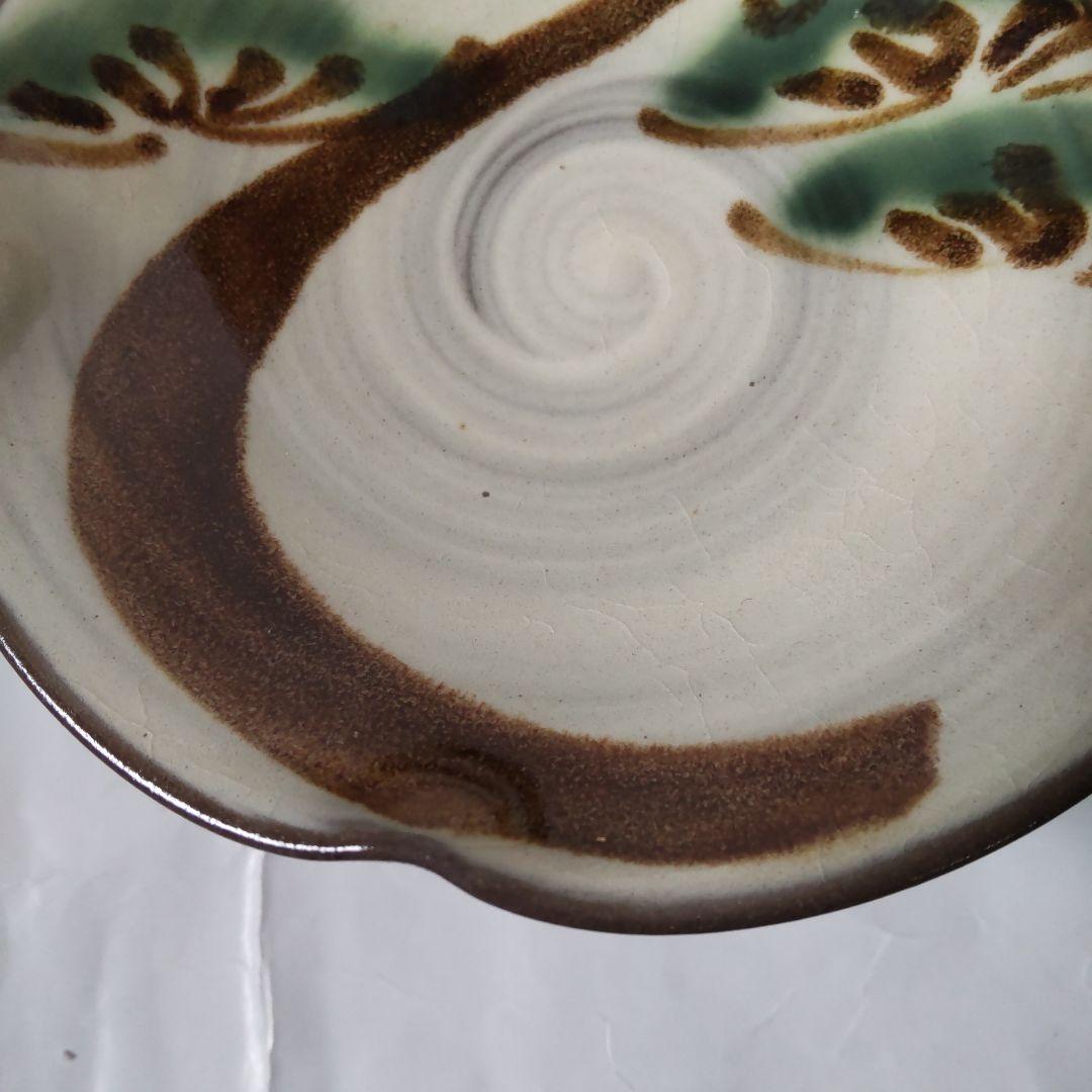 茶道具 唐津焼 指月庵 清水滋雄 造 高台菓子器 刷毛目 緑の松 新品 未使用品