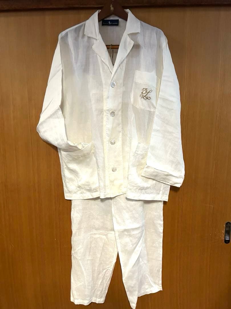 ラルフローレン　リネンパジャマ　ゴールド刺繍モノグラム　ヴィンテージ