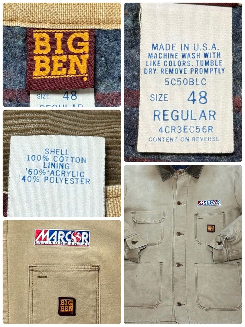 BIGBEN　ビッグベン　80s USA製　ダック地　カバーオール企業刺繍48.