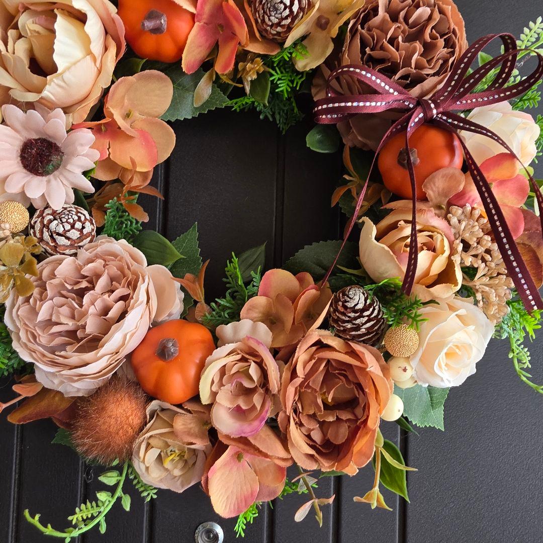 【専用】フラワーリース 早秋5 ハロウィンリース 秋色 玄関リース 造花