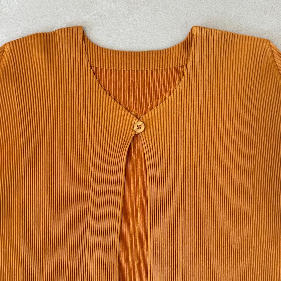 極美品✨PLEATS PLEASE プリーツ　ノーカラー　オレンジ　長袖