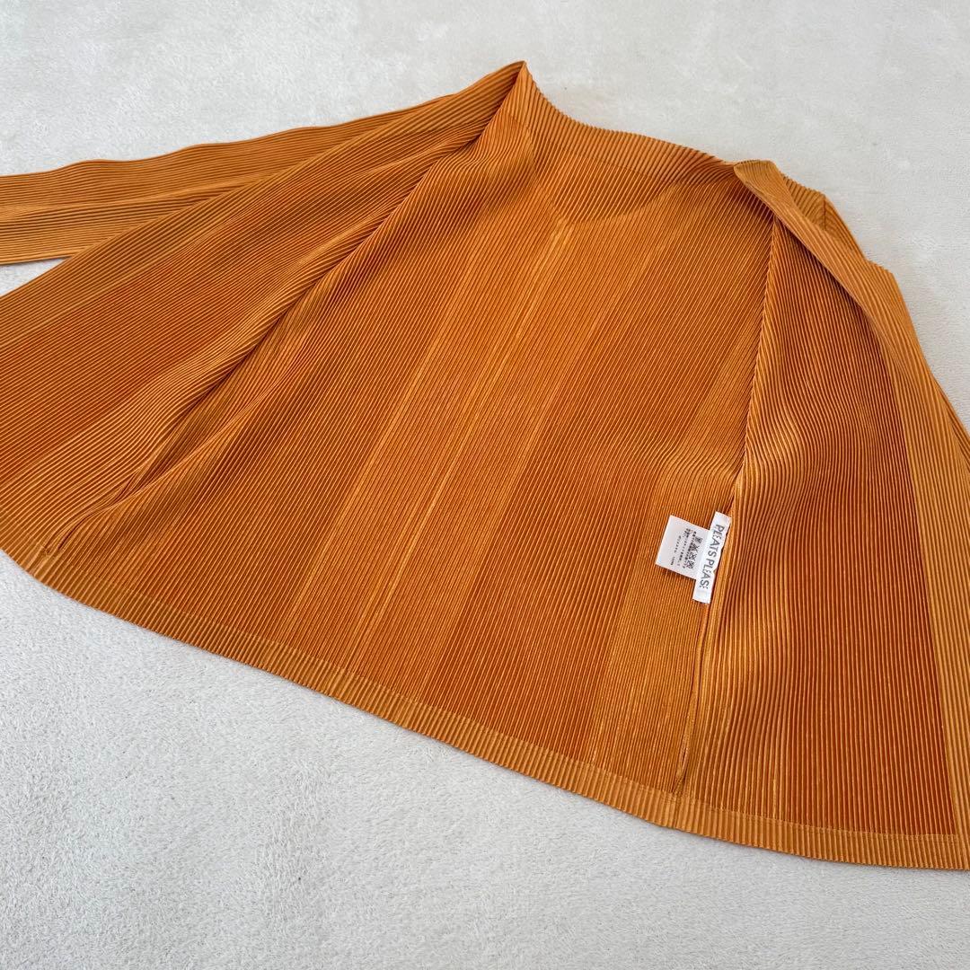 極美品✨PLEATS PLEASE プリーツ　ノーカラー　オレンジ　長袖
