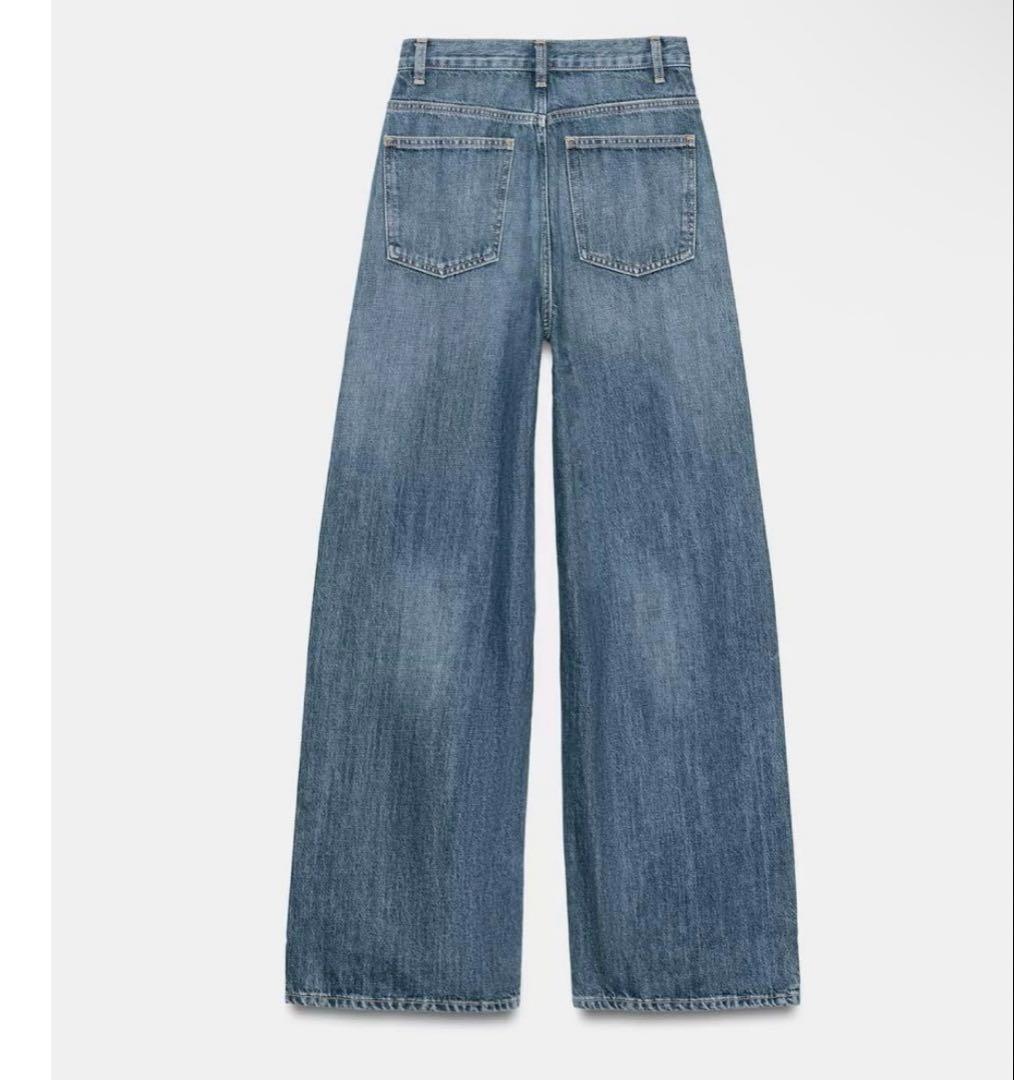 タグ付き❣️ZARA ハイウエストクロスウエストワイドレッグデニムパンツ　32