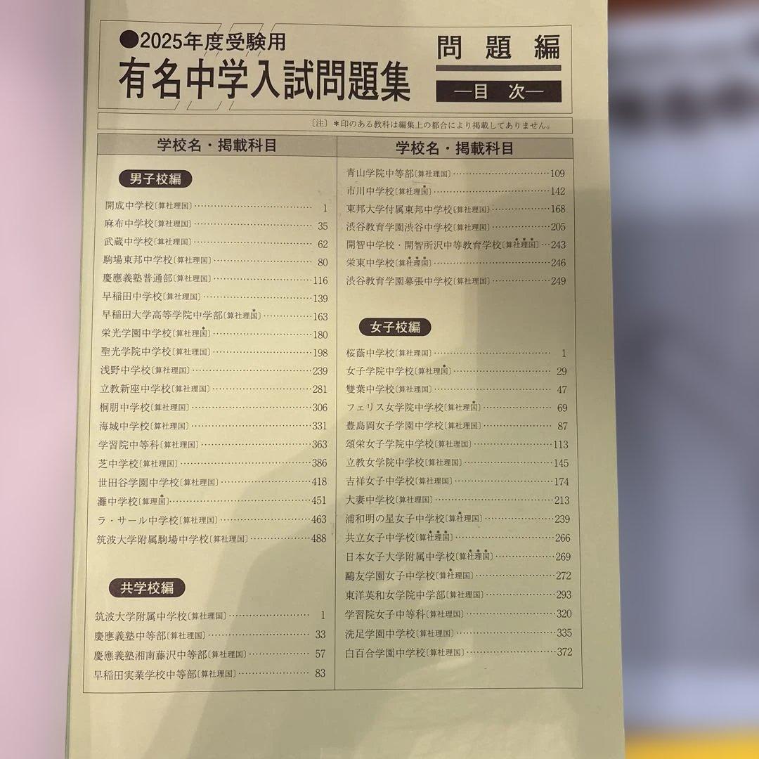 2025年 中学入試 合格資料集、過去問
