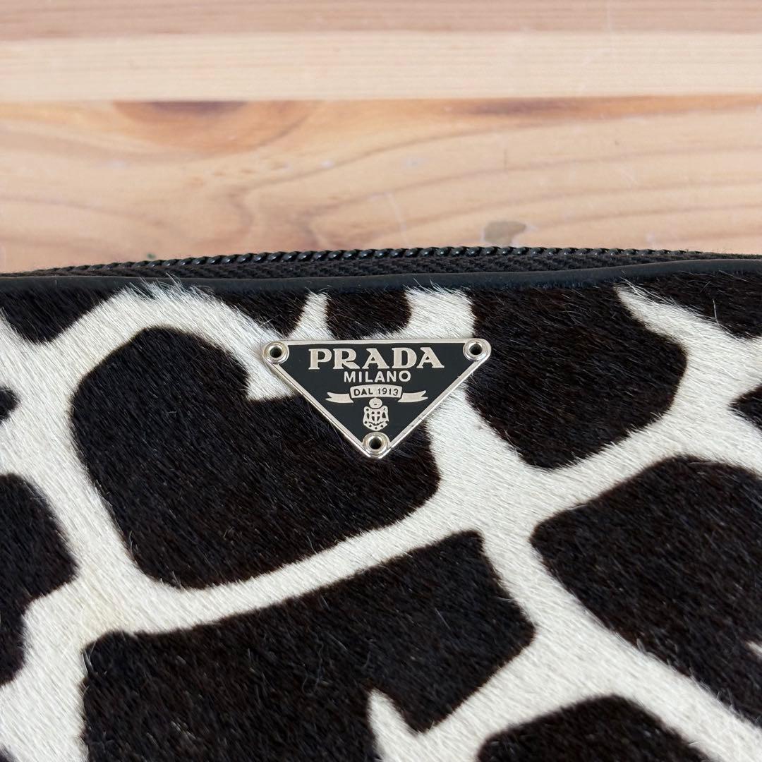 希少　PRADA プラダ　ハラコ　アニマル　ラウンドジップ　二つ折り財布