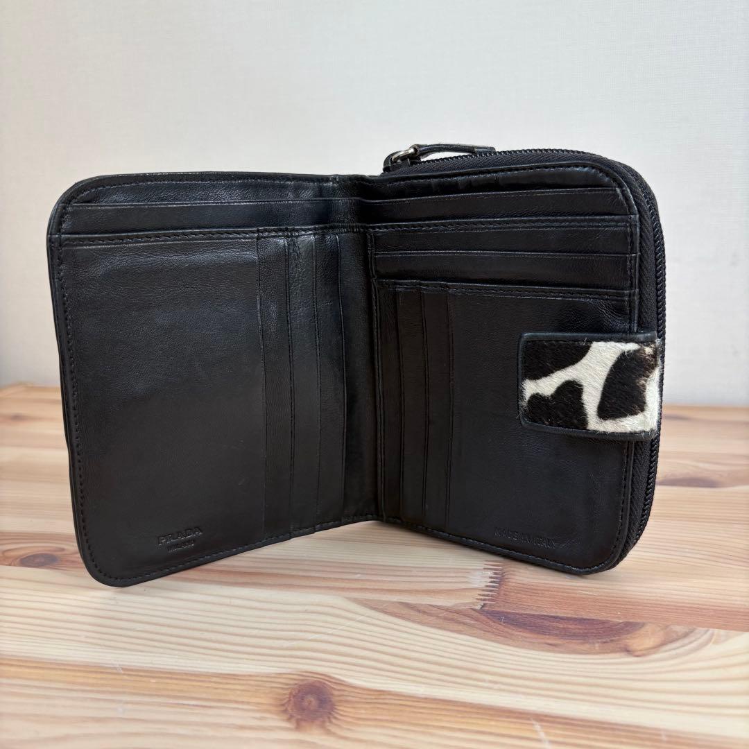 希少　PRADA プラダ　ハラコ　アニマル　ラウンドジップ　二つ折り財布