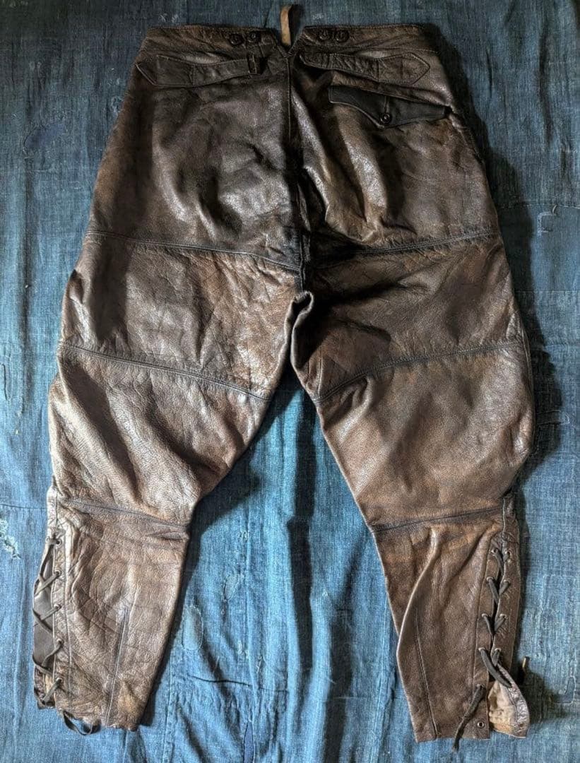 30s40s フランス ヴィンテージ レザージョッパーズパンツ モーターサイクル