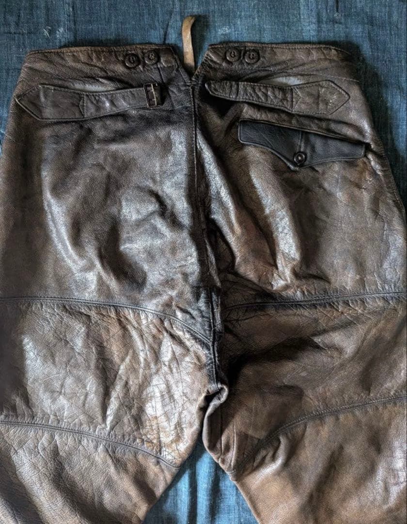 30s40s フランス ヴィンテージ レザージョッパーズパンツ モーターサイクル