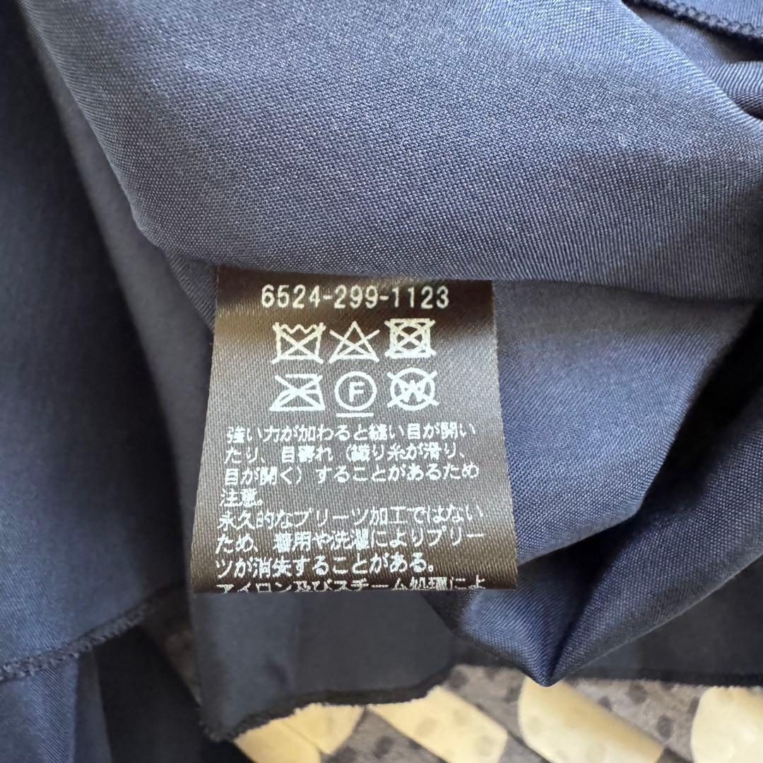 Drawerシルク100%水玉プリーツスカート ネイビー ドット ドゥロワー