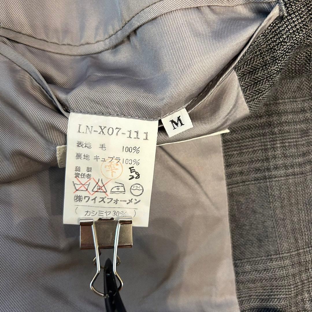 ワイズフォーメン [M] カシミヤ テーラードジャケット グレンチェック 柄