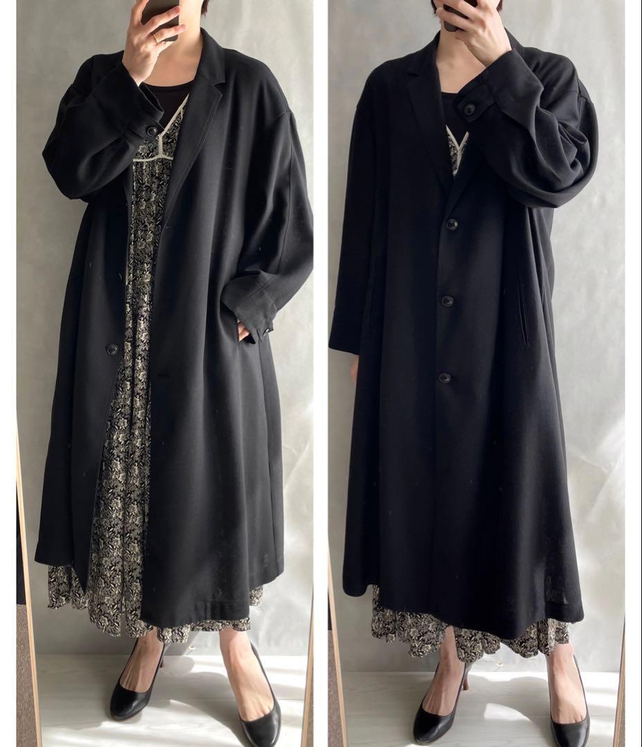 美品✨サロンアダムエロペ　24SS 4.9万　リネンライクロングガウンコート　黒