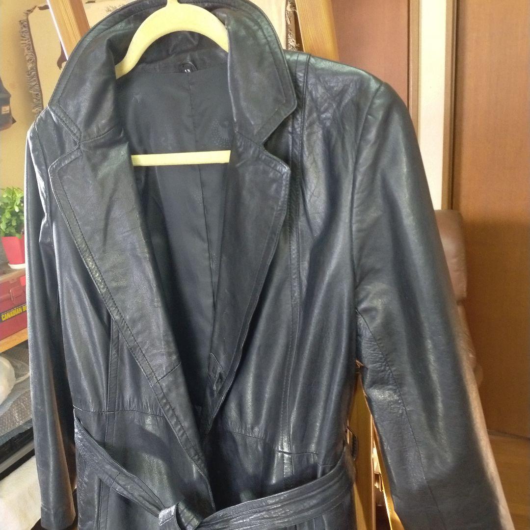 ブラック#軽量高級牛革#レディース#ロングコート#保護艶出し仕上げ済み