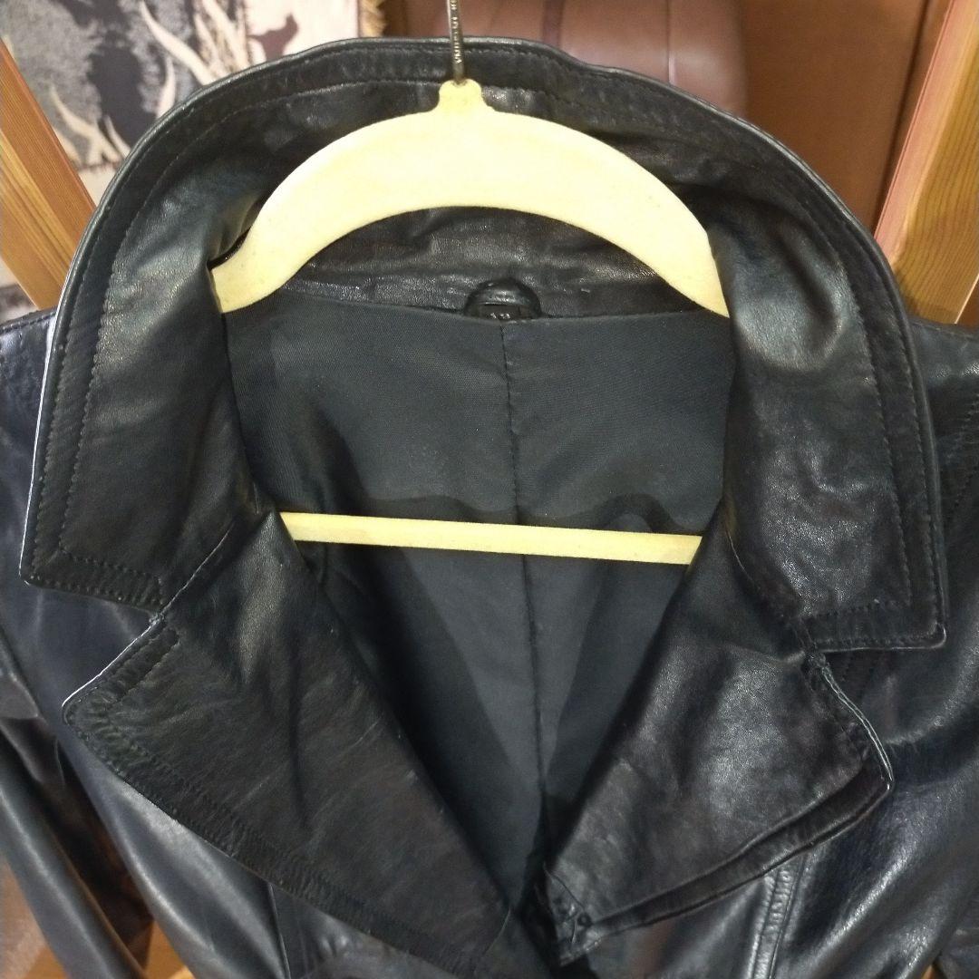 ブラック#軽量高級牛革#レディース#ロングコート#保護艶出し仕上げ済み