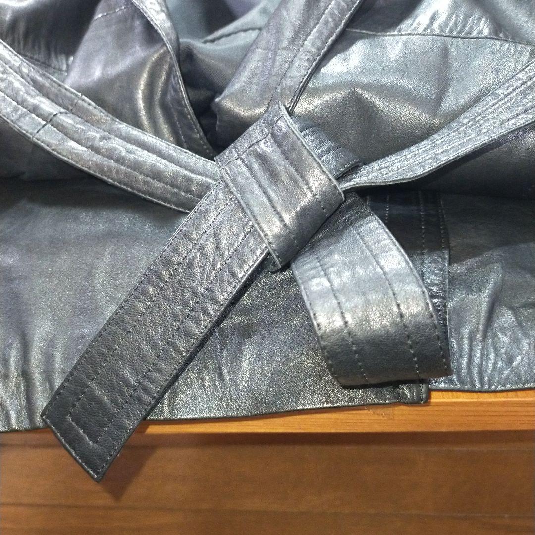ブラック#軽量高級牛革#レディース#ロングコート#保護艶出し仕上げ済み