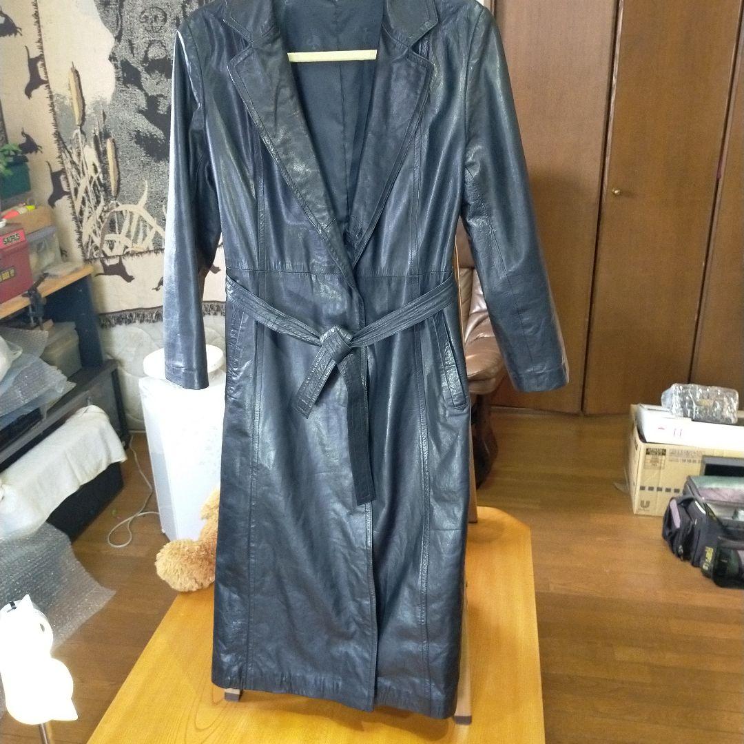 ブラック#軽量高級牛革#レディース#ロングコート#保護艶出し仕上げ済み