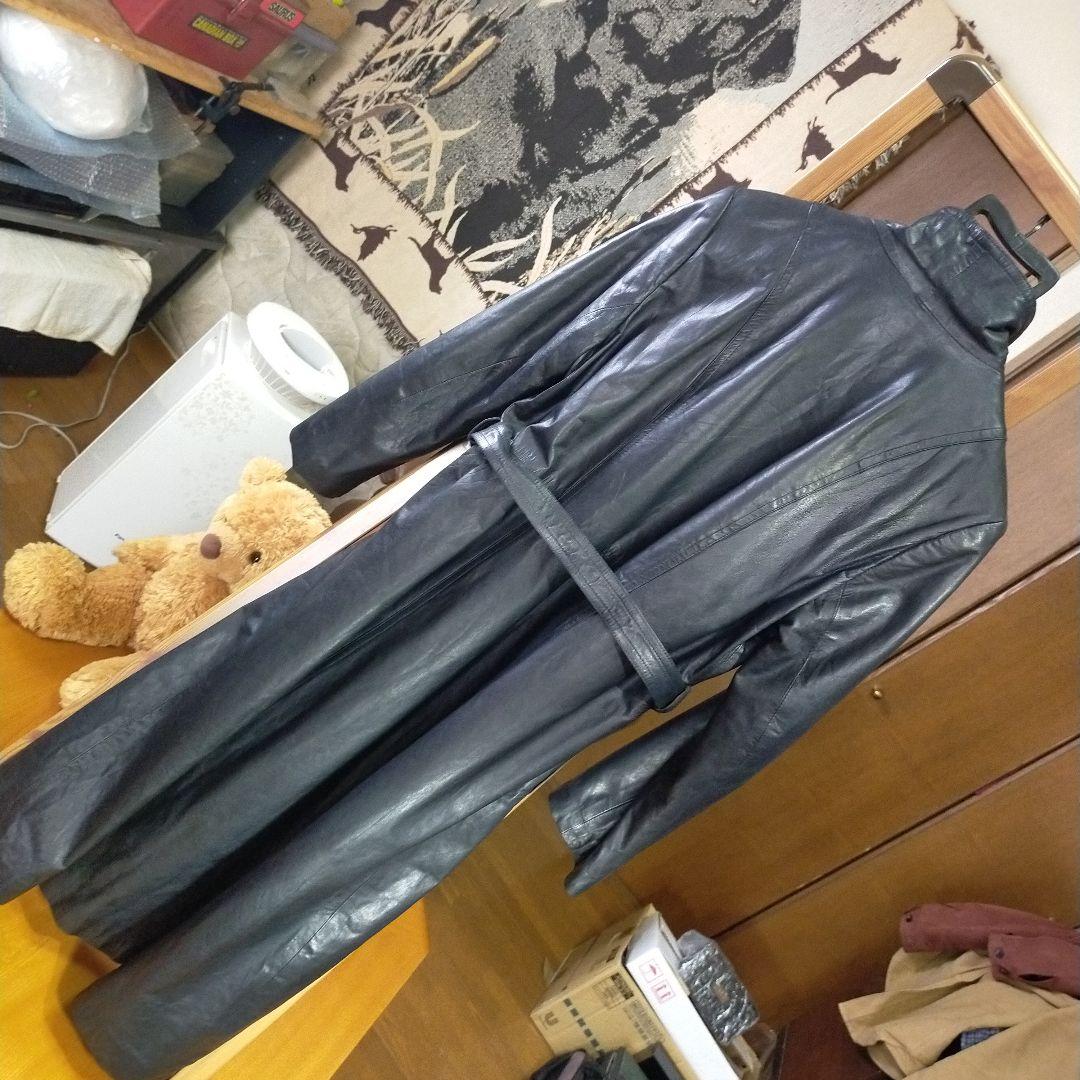 ブラック#軽量高級牛革#レディース#ロングコート#保護艶出し仕上げ済み