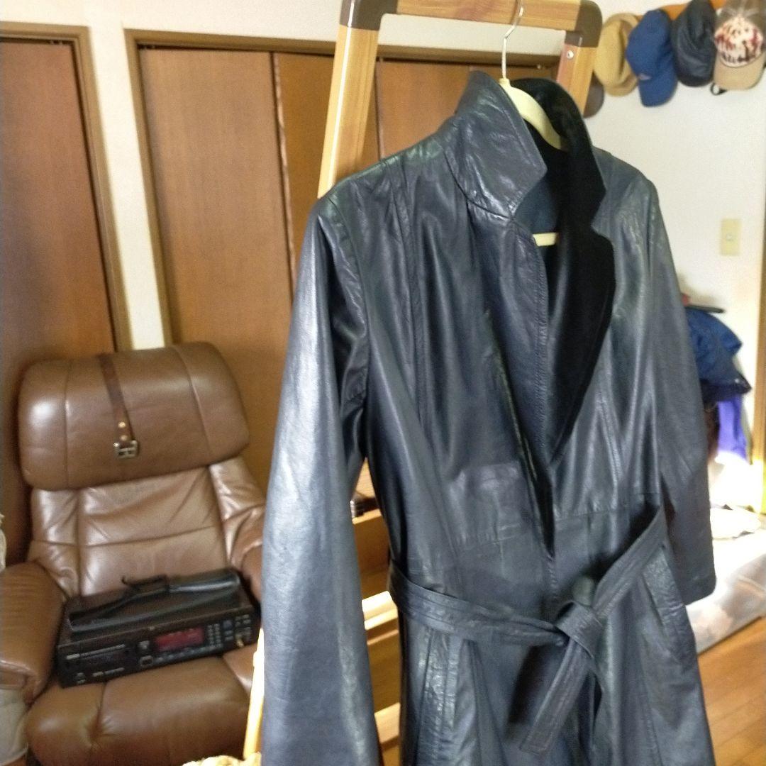 ブラック#軽量高級牛革#レディース#ロングコート#保護艶出し仕上げ済み