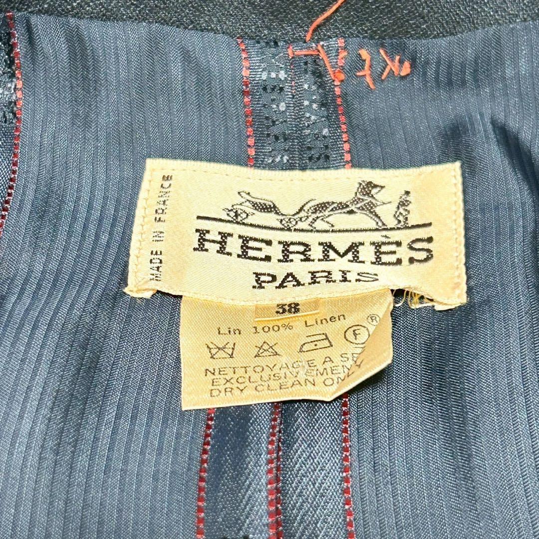 ★美品★エルメス　半袖ジャケット　リネン100% 金ボタン　ナポレオンジャケット