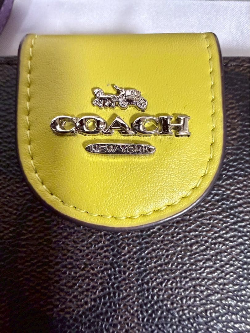 COACH 二つ折り財布 ブラウン/イエロー