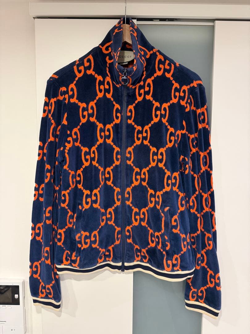 GUCCI シェニール　ベロアジャケット　トラックジャケット　ネイビー　オレンジ