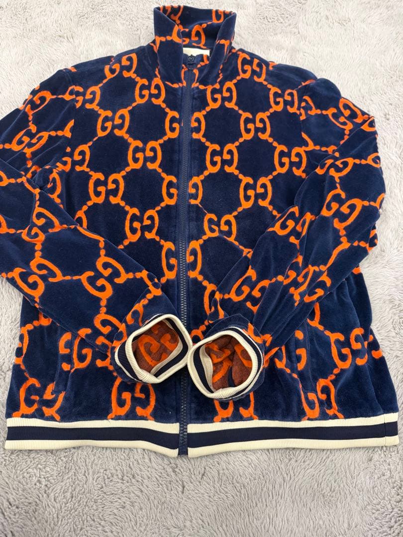 GUCCI シェニール　ベロアジャケット　トラックジャケット　ネイビー　オレンジ