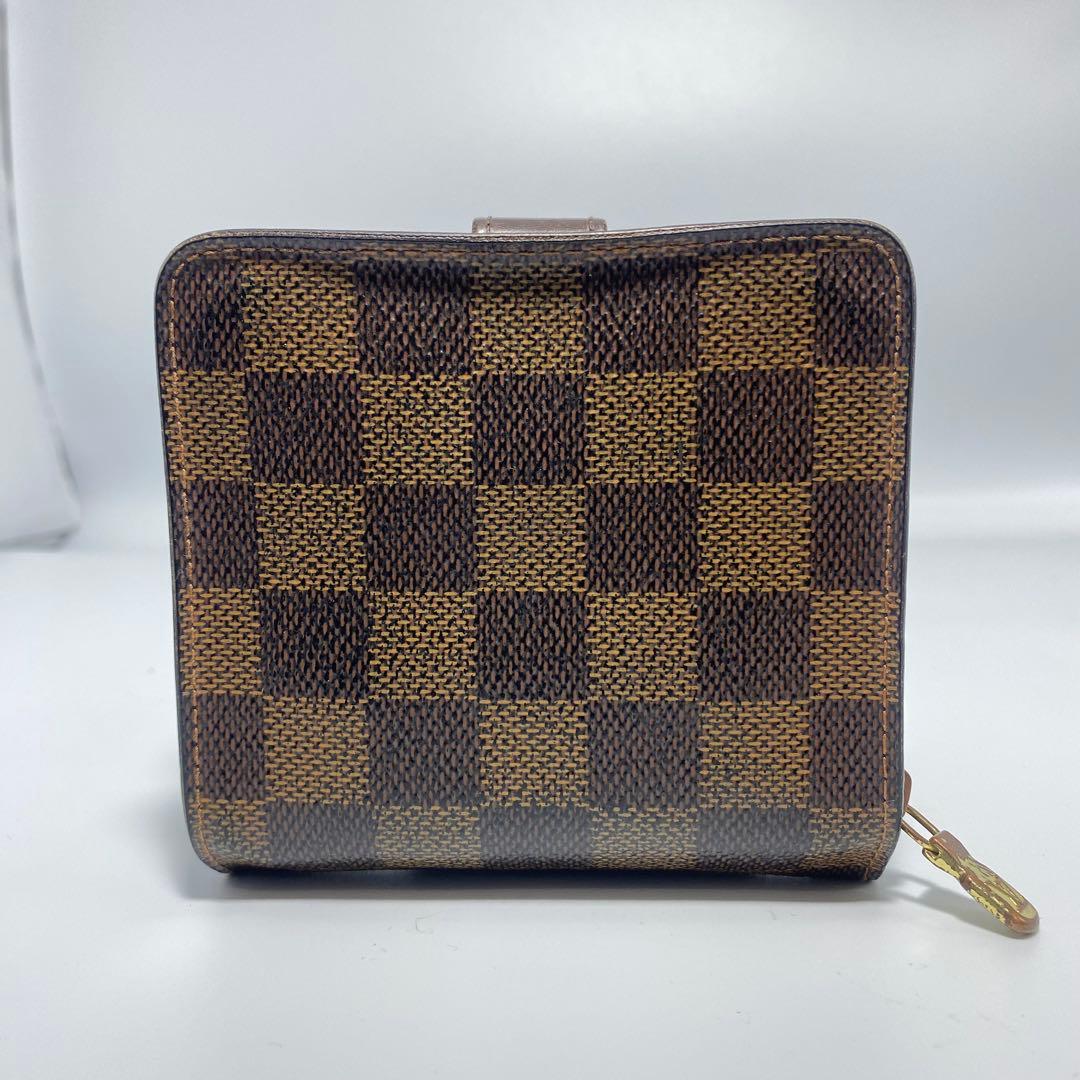 良品　ルイヴィトン　二つ折り財布　ブラウン　ダミエ　コンパクトジップ