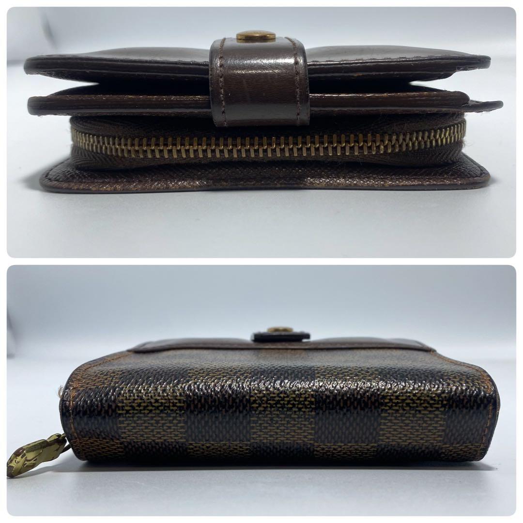 良品　ルイヴィトン　二つ折り財布　ブラウン　ダミエ　コンパクトジップ