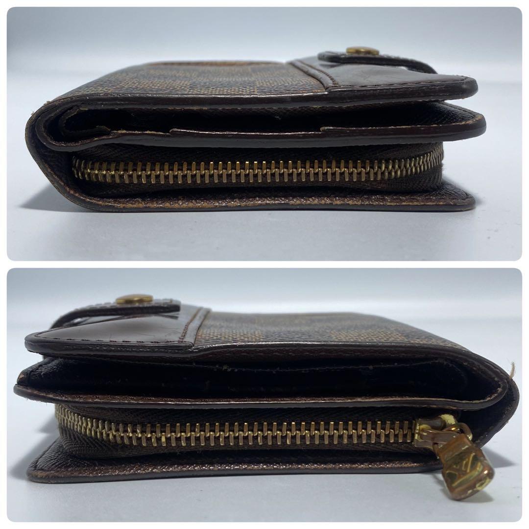 良品　ルイヴィトン　二つ折り財布　ブラウン　ダミエ　コンパクトジップ