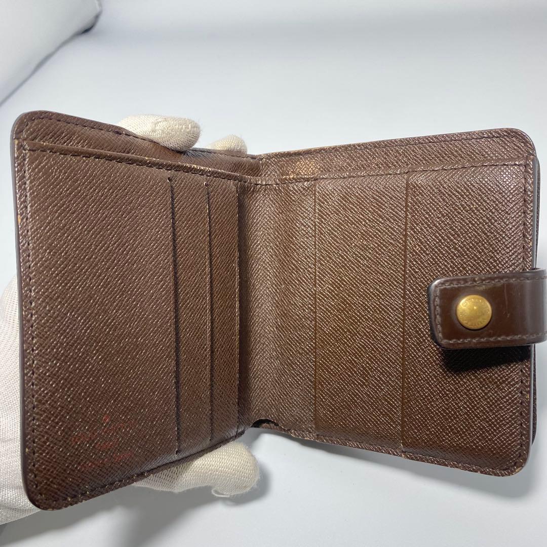 良品　ルイヴィトン　二つ折り財布　ブラウン　ダミエ　コンパクトジップ