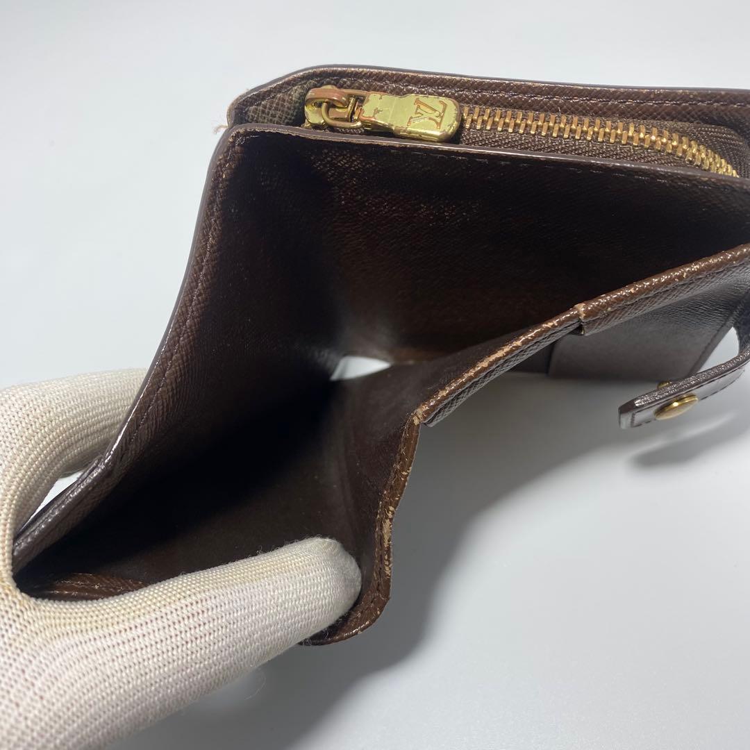 良品　ルイヴィトン　二つ折り財布　ブラウン　ダミエ　コンパクトジップ