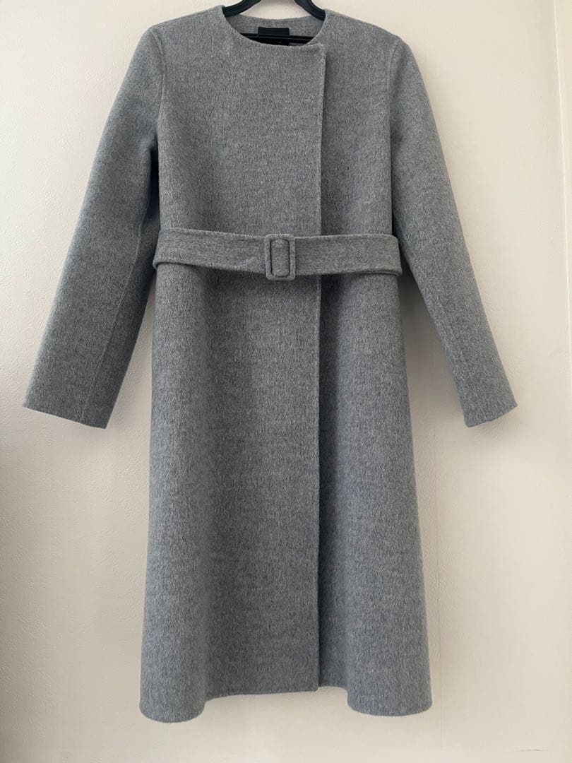 Theory カシミヤ混 ノーカラーダブルフェイスロングコート