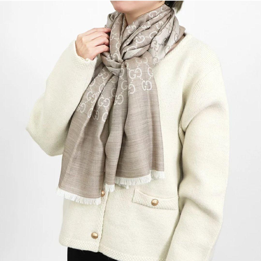【美品】グッチ GUCCI ストール GG柄 ショール 薄手 ベージュ