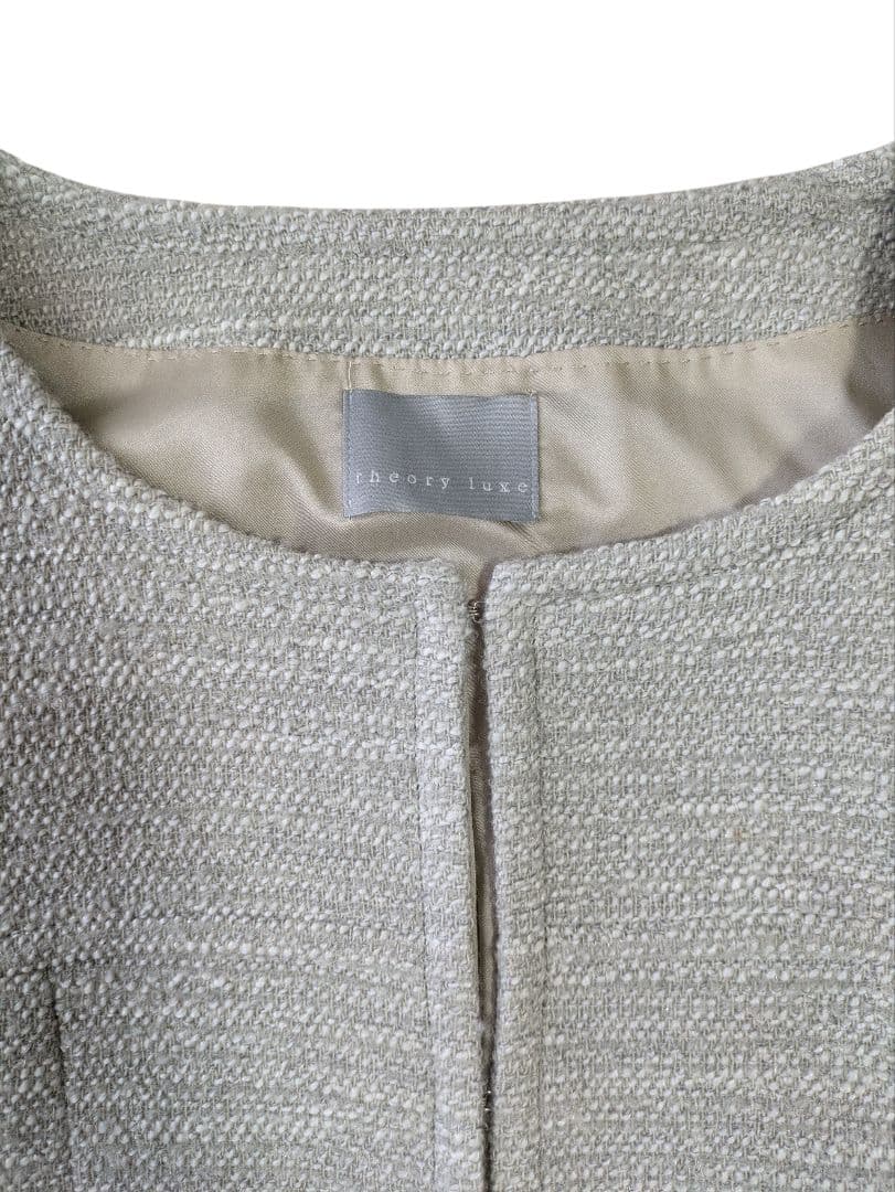 theory luxe ノーカラーツイードコート フォックスファー L 2way