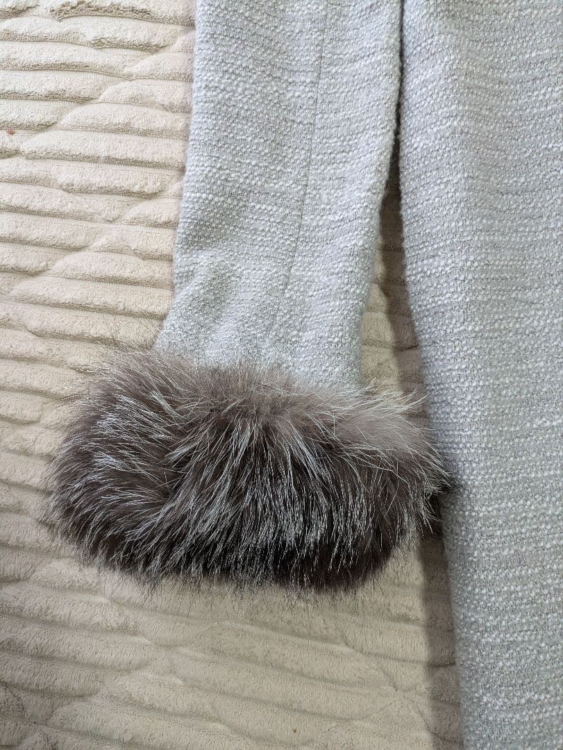 theory luxe ノーカラーツイードコート フォックスファー L 2way