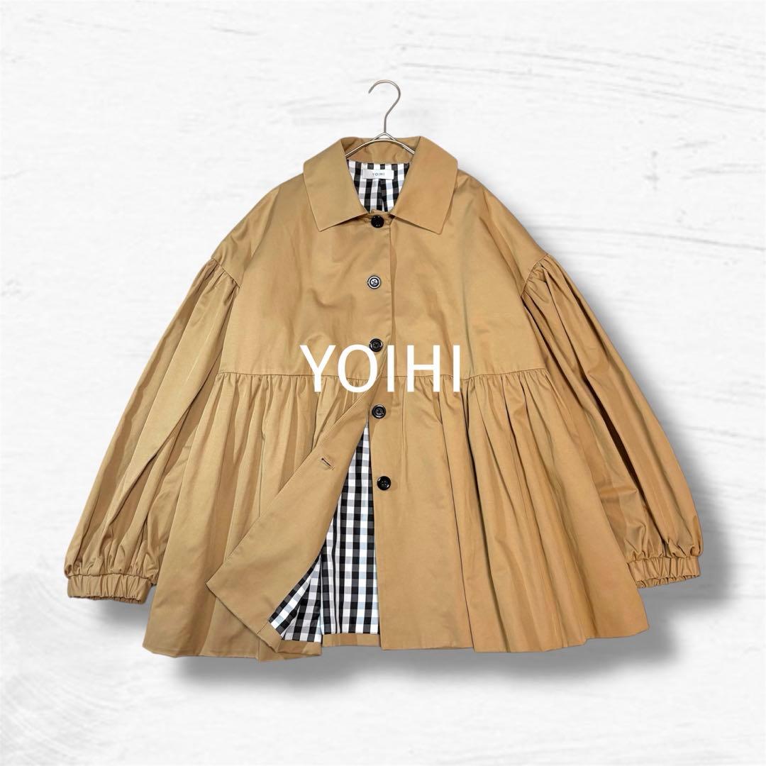 未使用級✨ YOIHI フリルギャザー ステンカラーコート トレンチ ベージュ