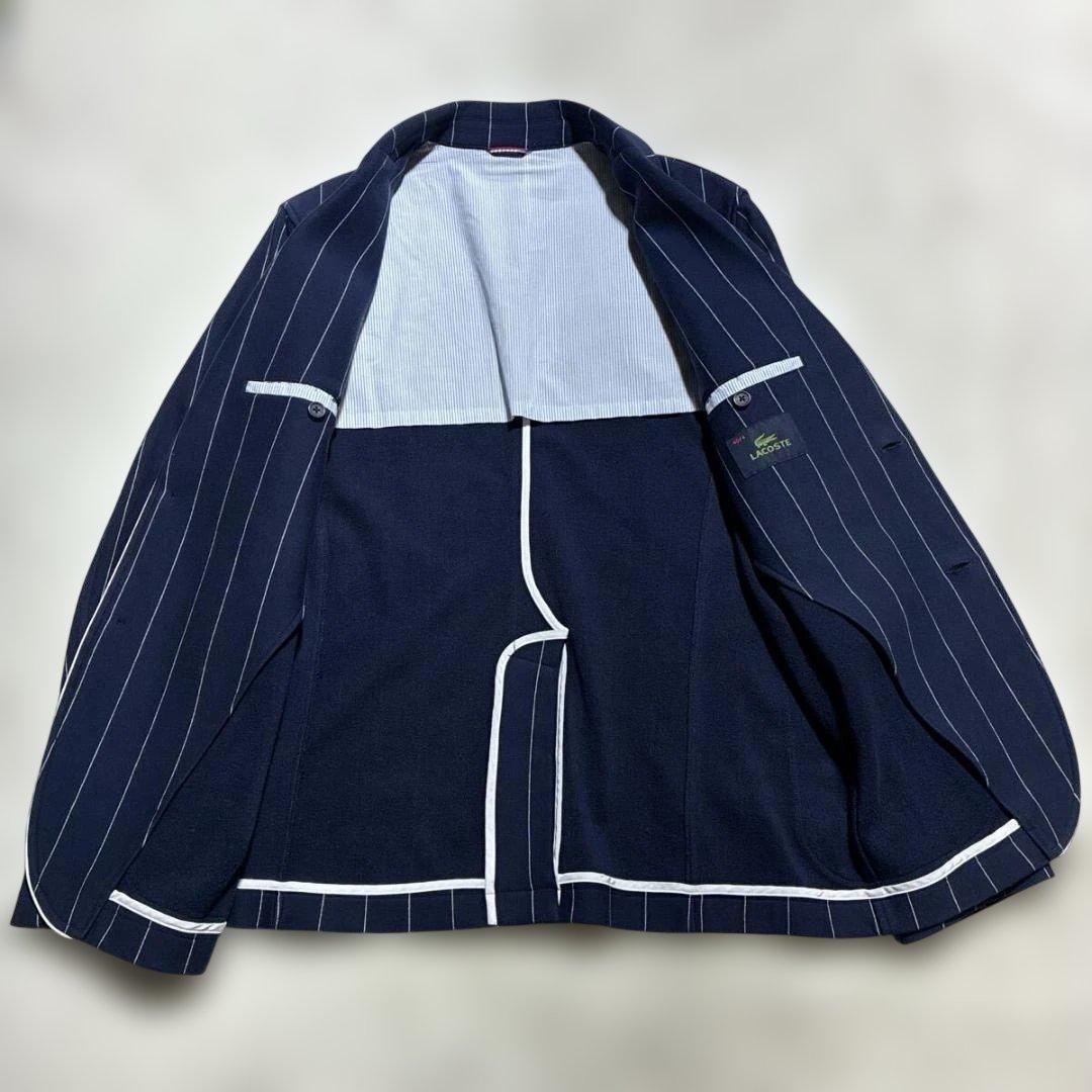ストレッチ⭐️LACOSTE　テーラードジャケット　アンコン ネイビー　XL相当