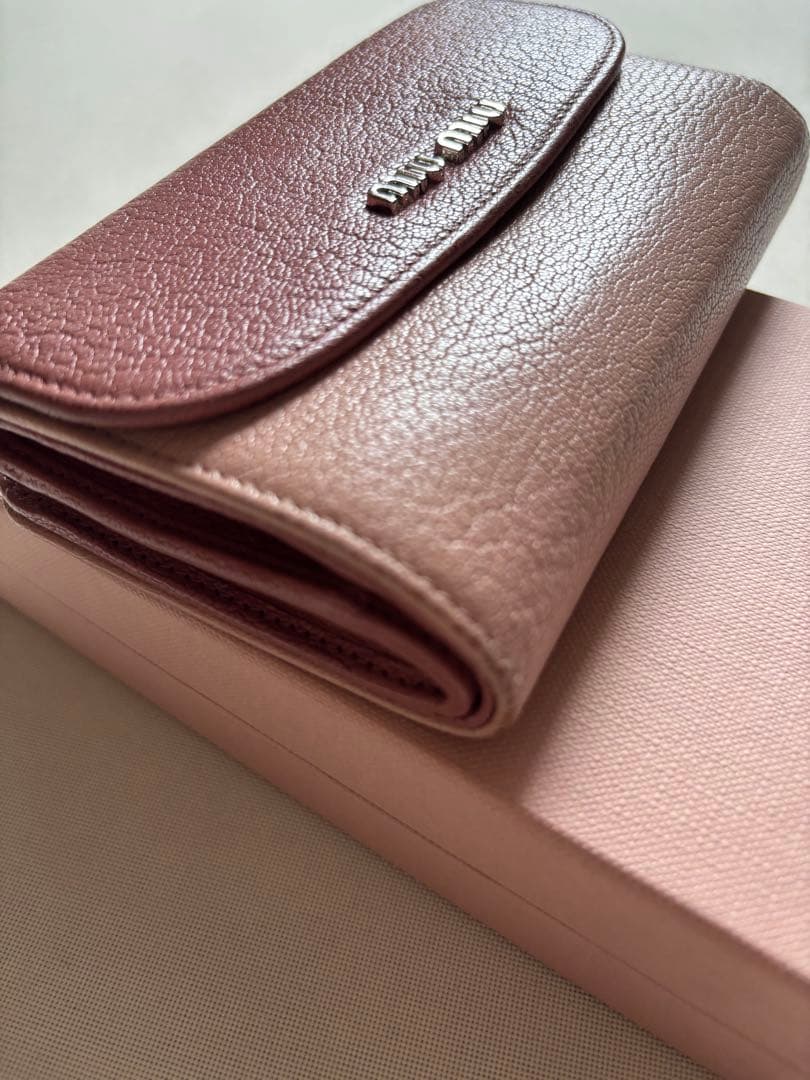 miu miu ピンク バイカラー　三つ折り財布