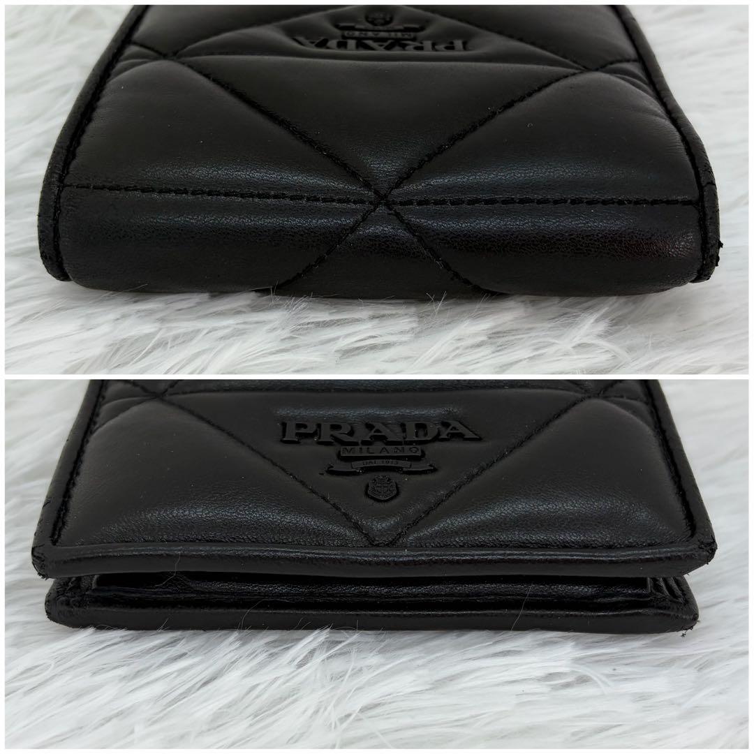 RFID搭載/美品✨️プラダ 二つ折り財布 キルティング オールブラック 黒