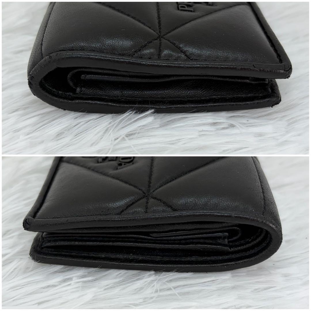 RFID搭載/美品✨️プラダ 二つ折り財布 キルティング オールブラック 黒