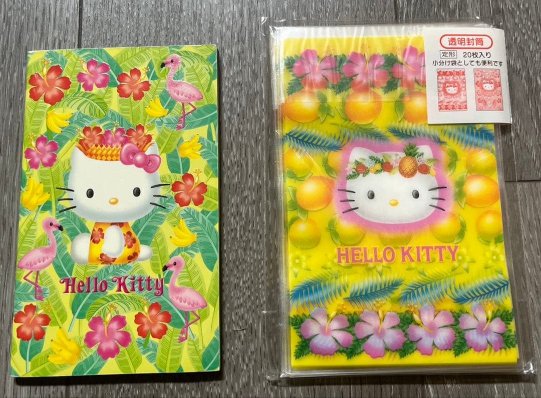 ハローキティ　トロピカルハイビスカス　ミニノート　透明封筒　2001