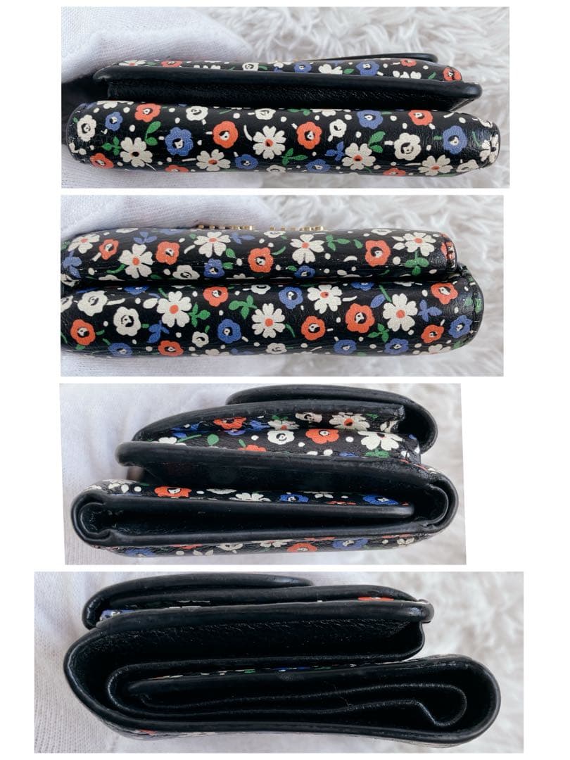 極美品✨FRID搭載 ￼ミュウミュウ 折り財布 本革 花柄 総柄 ゴールド 黒