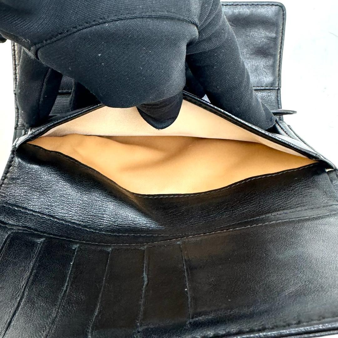 CHANEL シャネル カメリア ココマーク ラムスキン 三つ折り長財布 黒