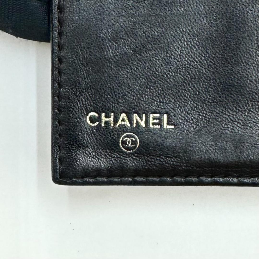 CHANEL シャネル カメリア ココマーク ラムスキン 三つ折り長財布 黒