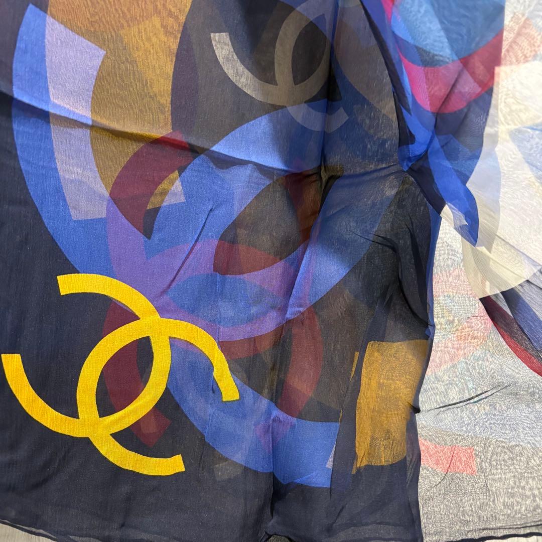 モ*ー様 CHANEL シャネル ココマーク 大判ストール ネイビー　シルク ス