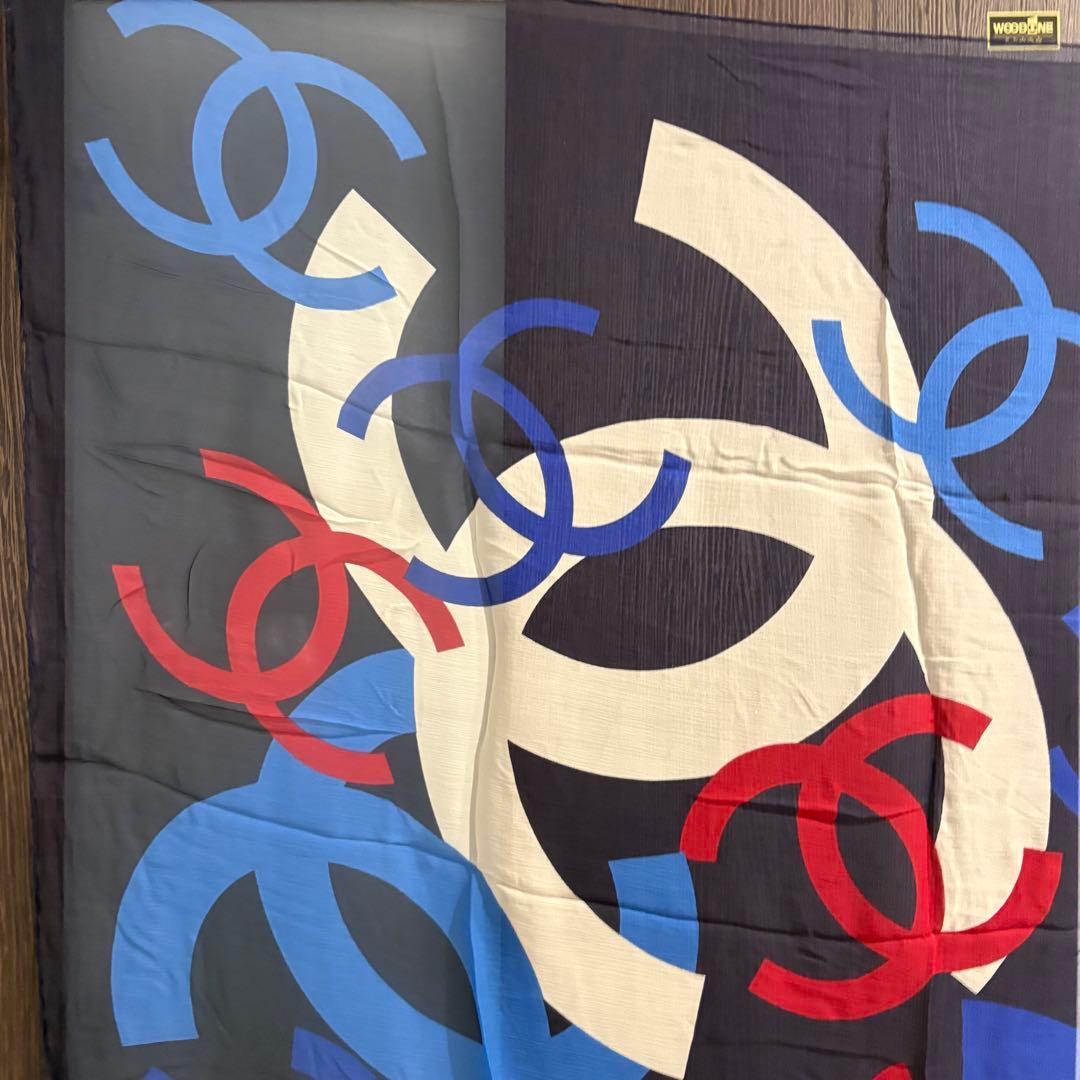 モ*ー様 CHANEL シャネル ココマーク 大判ストール ネイビー　シルク ス
