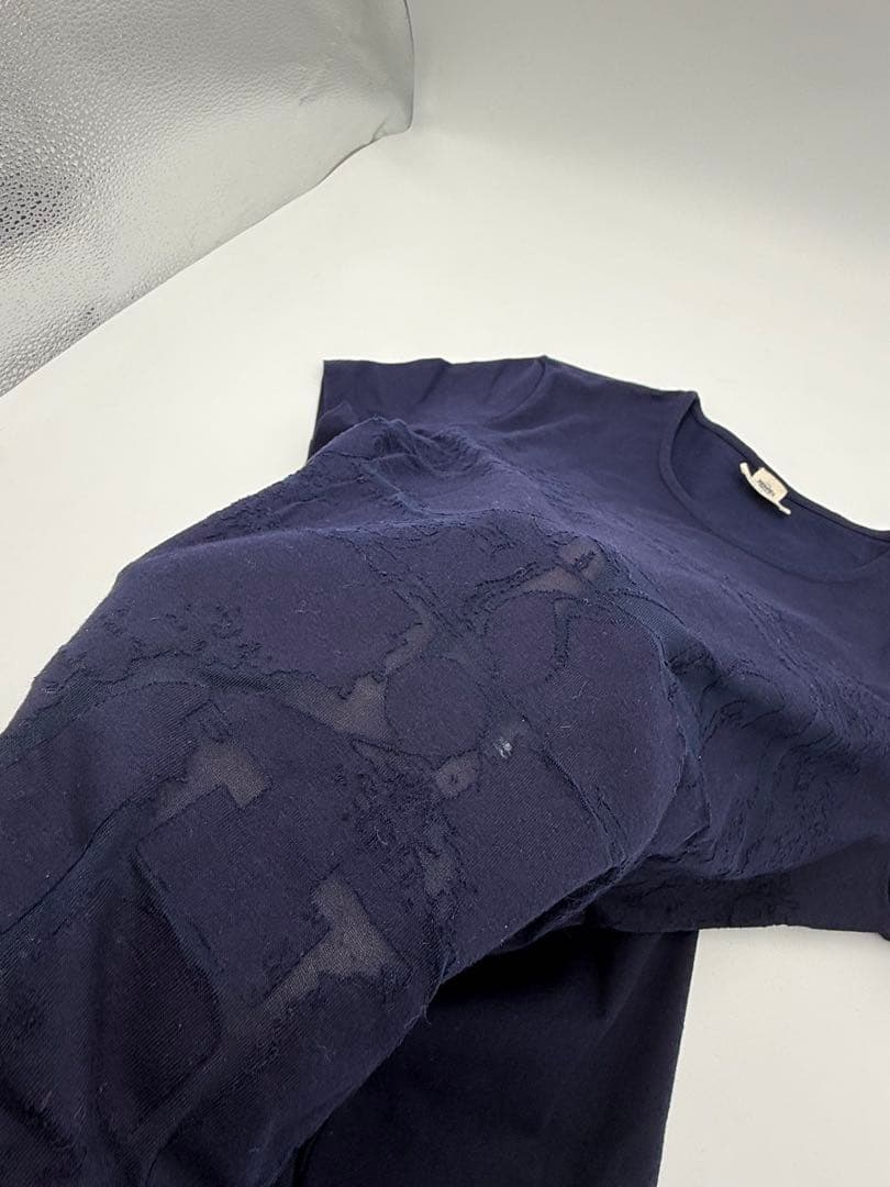 HERMES エルメス Tシャツ ネイビー Hロゴ シースルー 36