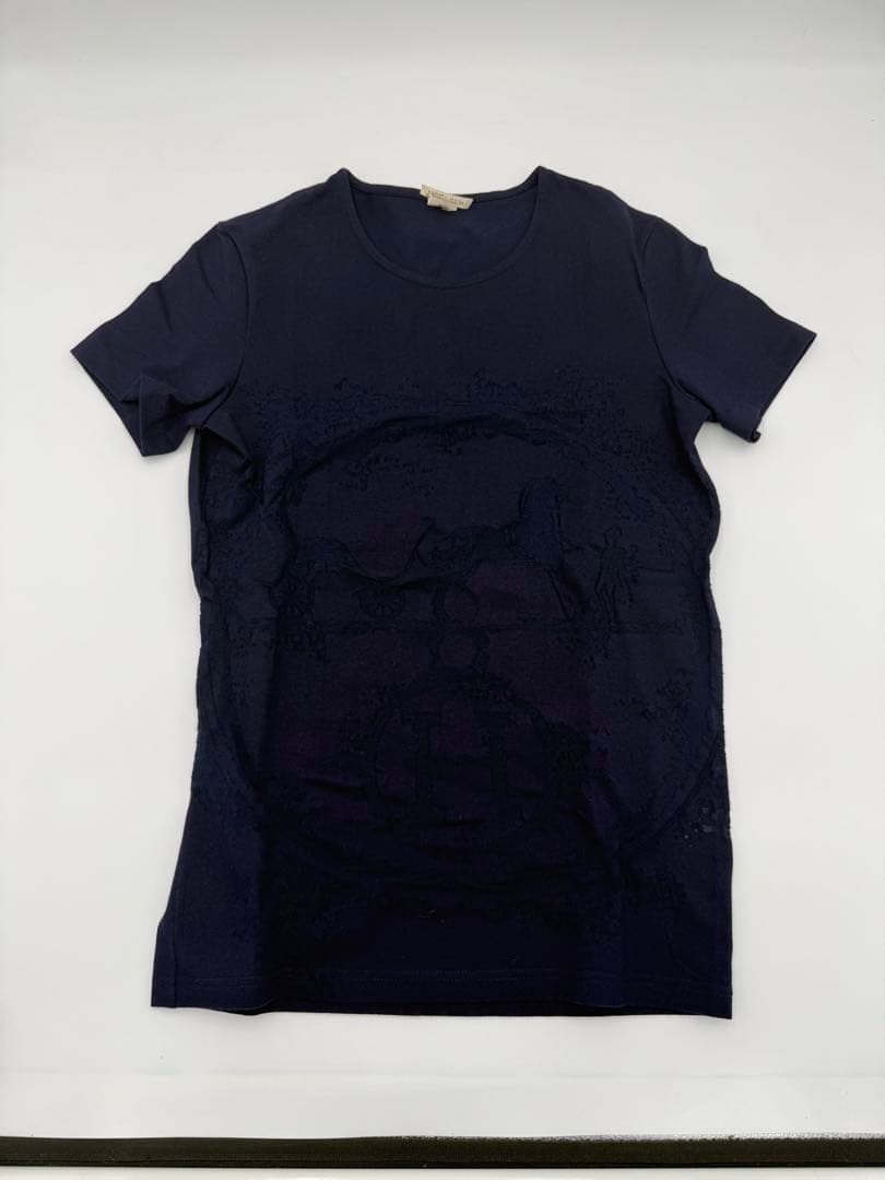 HERMES エルメス Tシャツ ネイビー Hロゴ シースルー 36