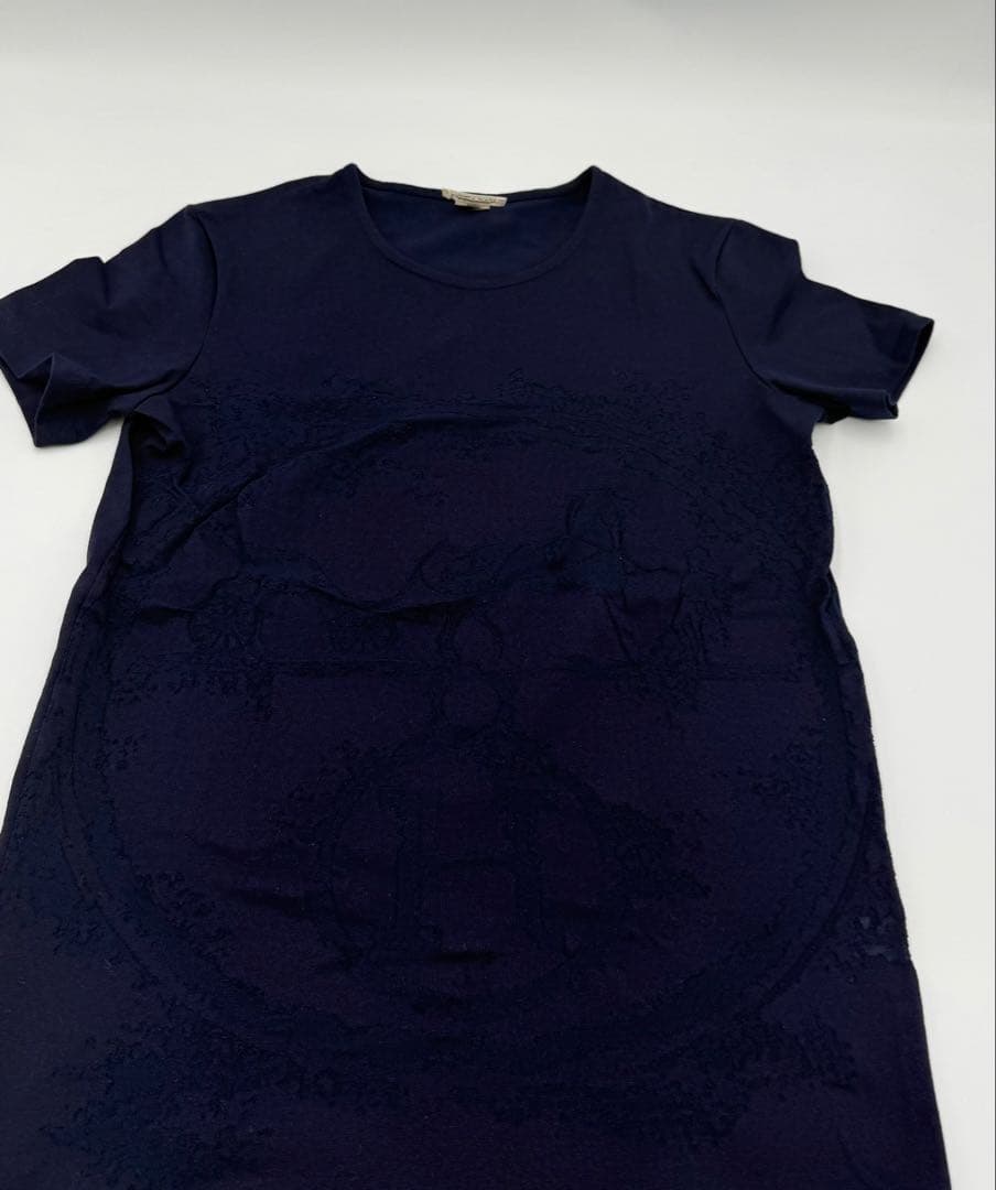HERMES エルメス Tシャツ ネイビー Hロゴ シースルー 36