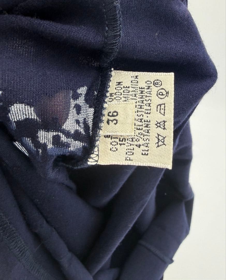 HERMES エルメス Tシャツ ネイビー Hロゴ シースルー 36