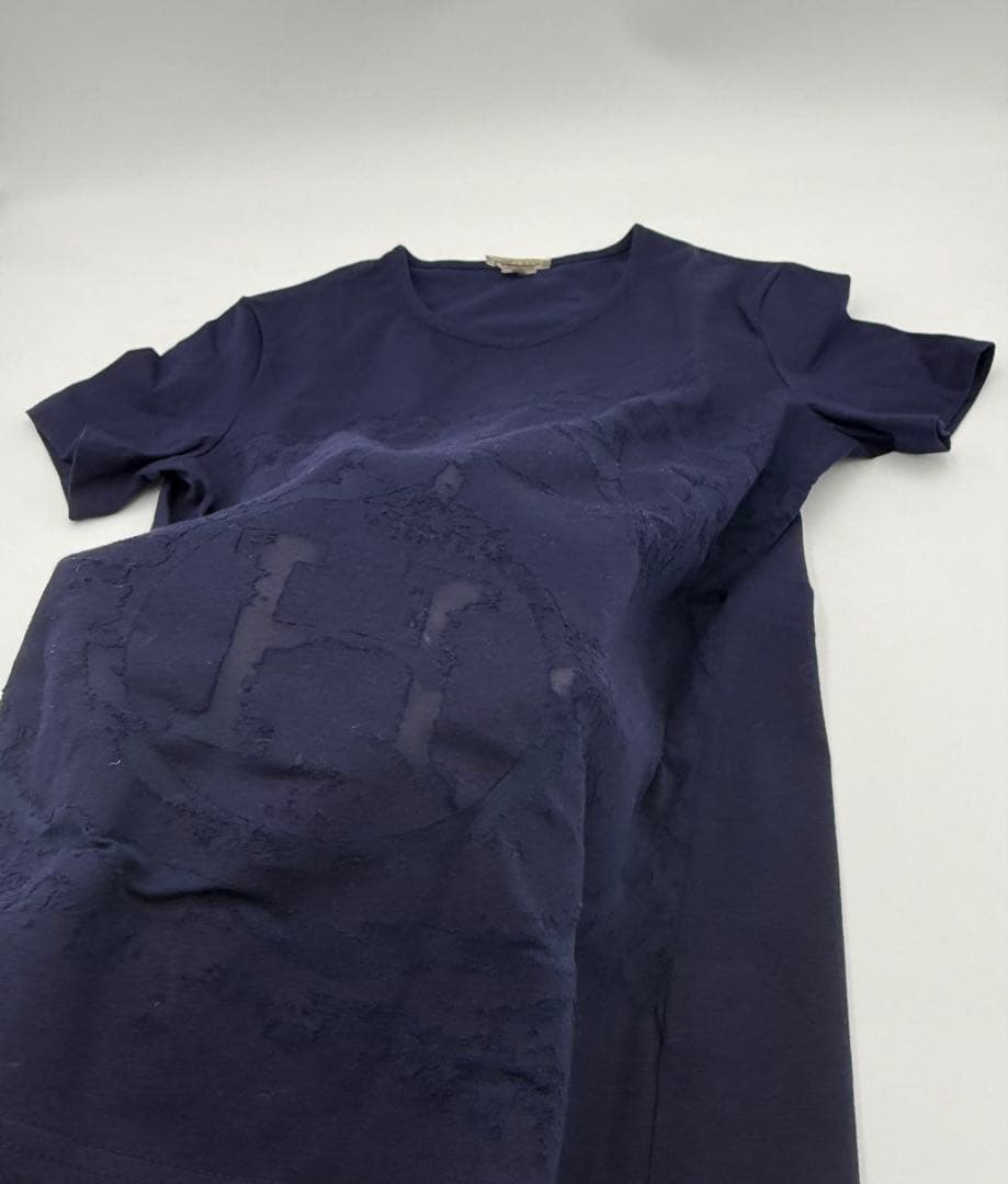 HERMES エルメス Tシャツ ネイビー Hロゴ シースルー 36